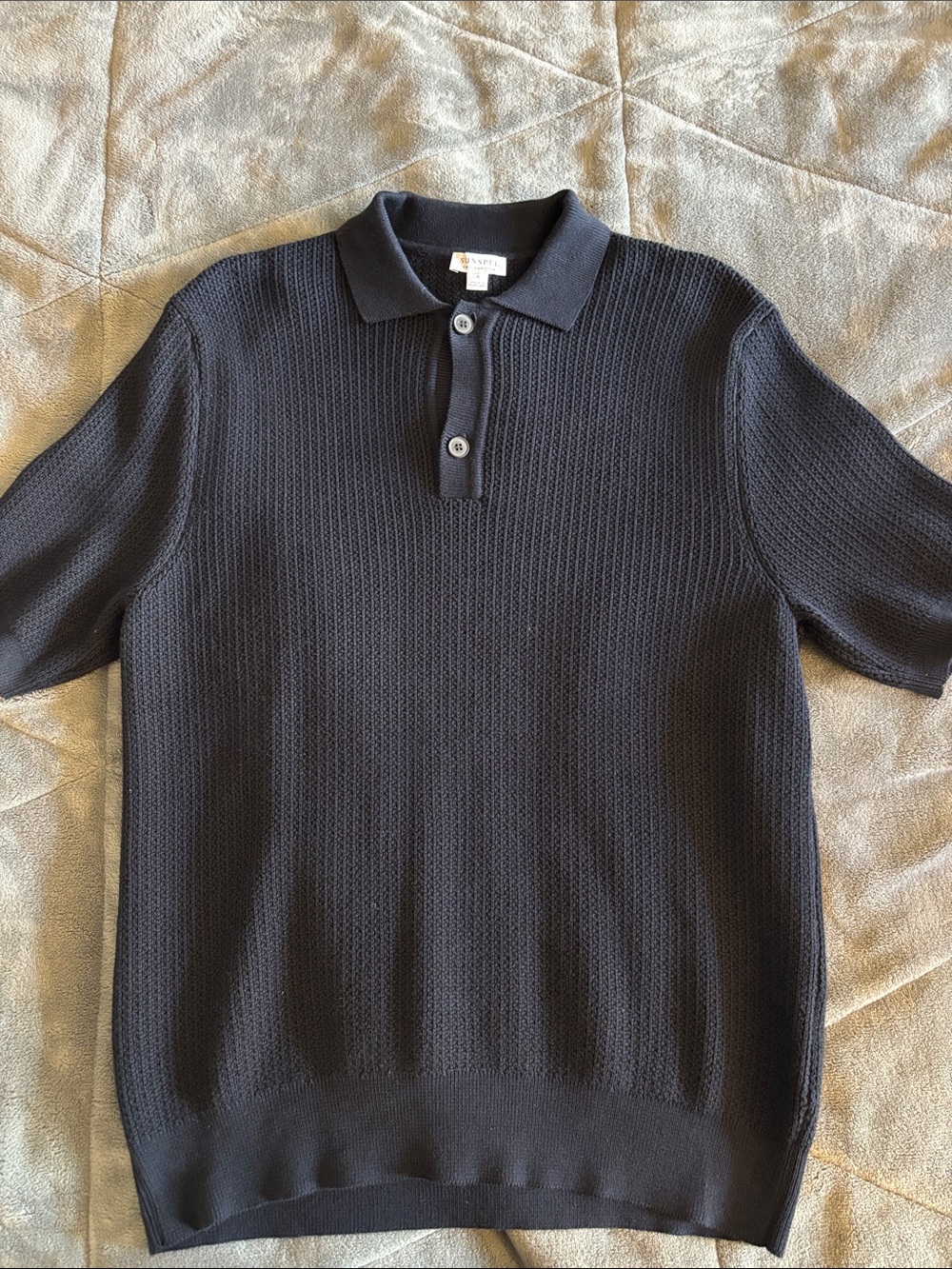 Sunspel Navy Short-Sleeve Knit Polo